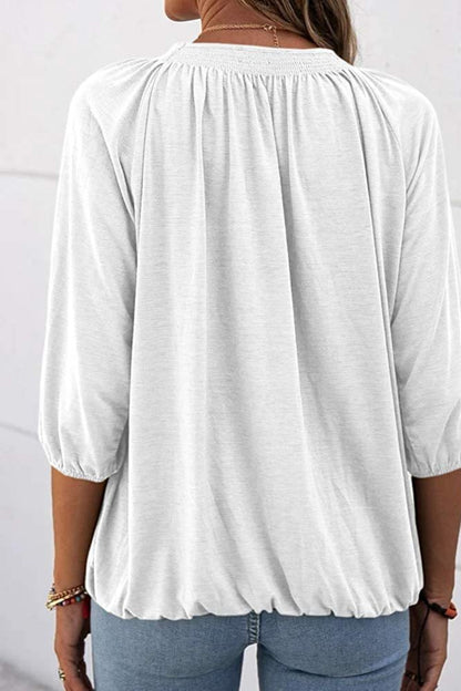 Gathered Detail Round Neck T-Shirt-Angel Casuals