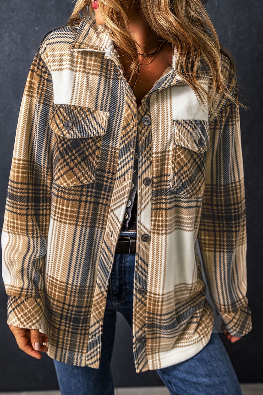 Plaid Button Up Long Sleeve Shacket-Angel Casuals