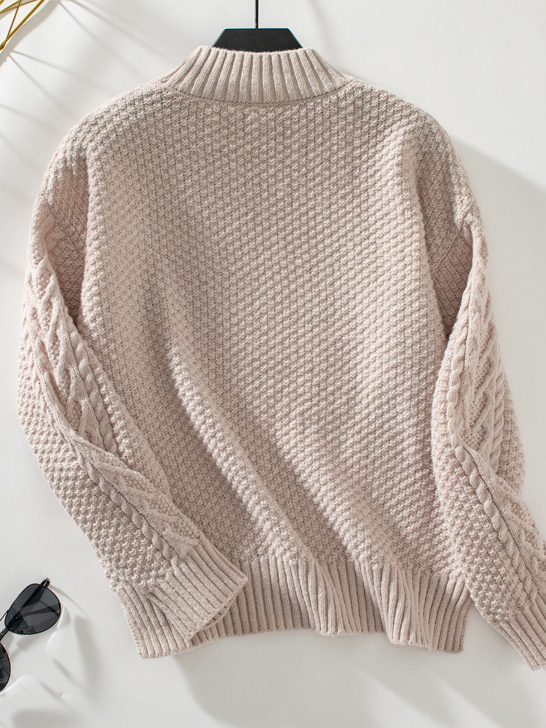 Cable-Knit Mock Neck Long Sleeve Sweater-Angel Casuals