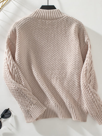 Cable-Knit Mock Neck Long Sleeve Sweater-Angel Casuals