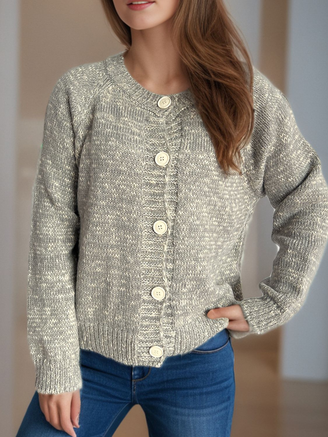 Heathered Button Down Long Sleeve Cardigan-Angel Casuals
