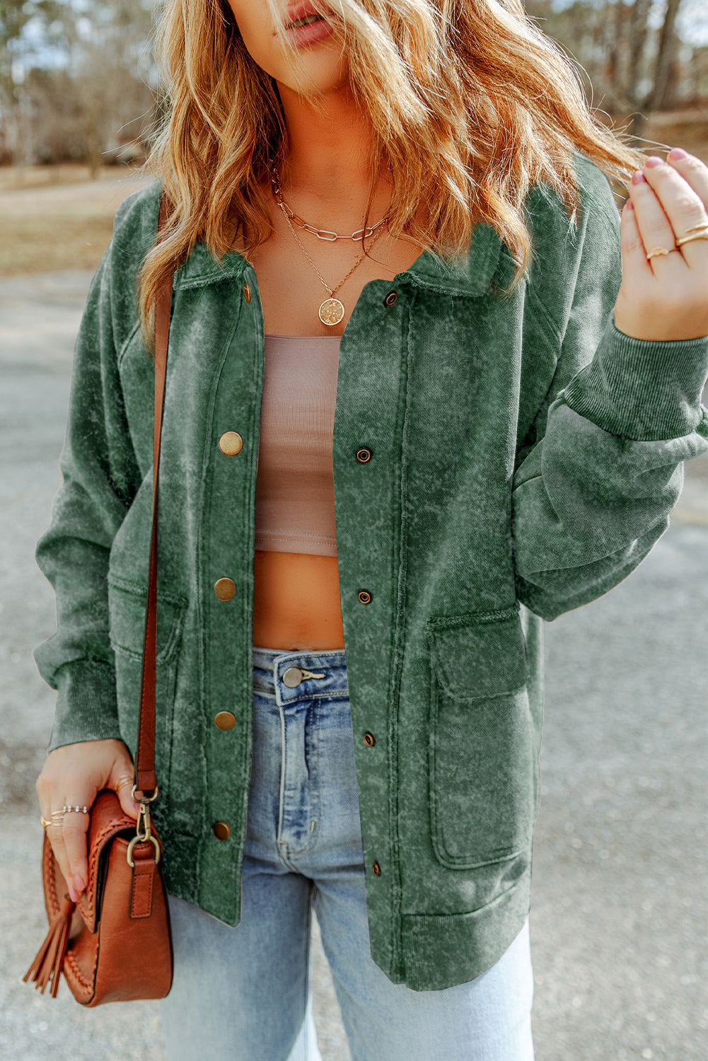 Snap Down Flap Pocket Long Sleeve Shacket-Angel Casuals