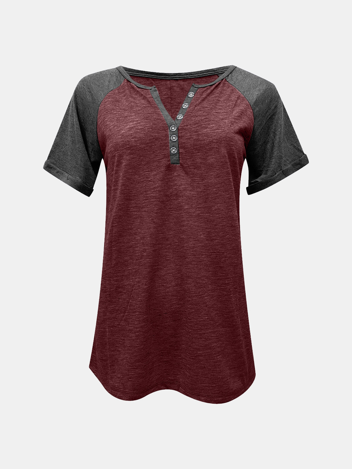 Contrast Notched Short Sleeve T-Shirt-Angel Casuals