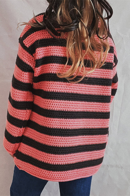 Striped Round Neck Dropped Shoulder Sweater-Angel Casuals