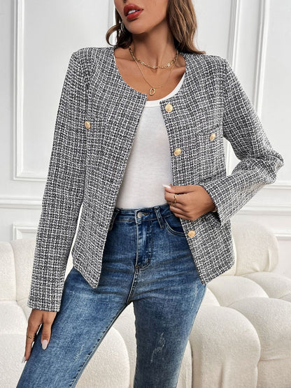 Perfee Plaid Long Sleeve Outerwear-Angel Casuals