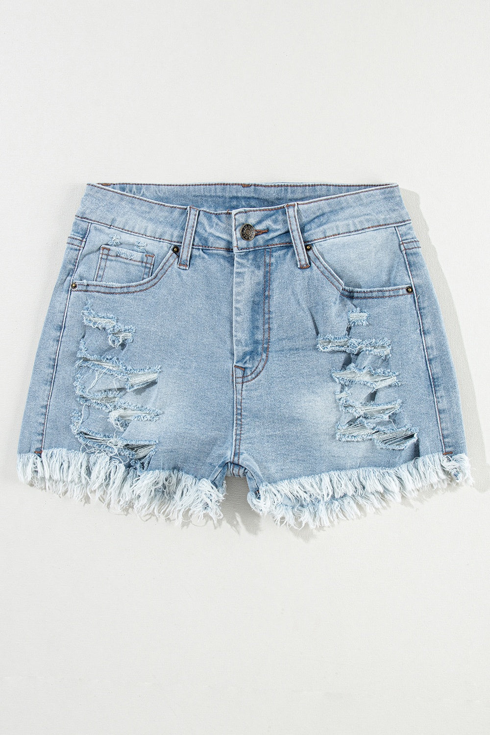 Distressed Raw Hem Denim Shorts-Angel Casuals