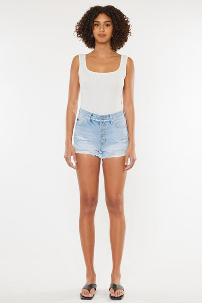 Kancan Distressed Button Fly Denim Shorts-Angel Casuals