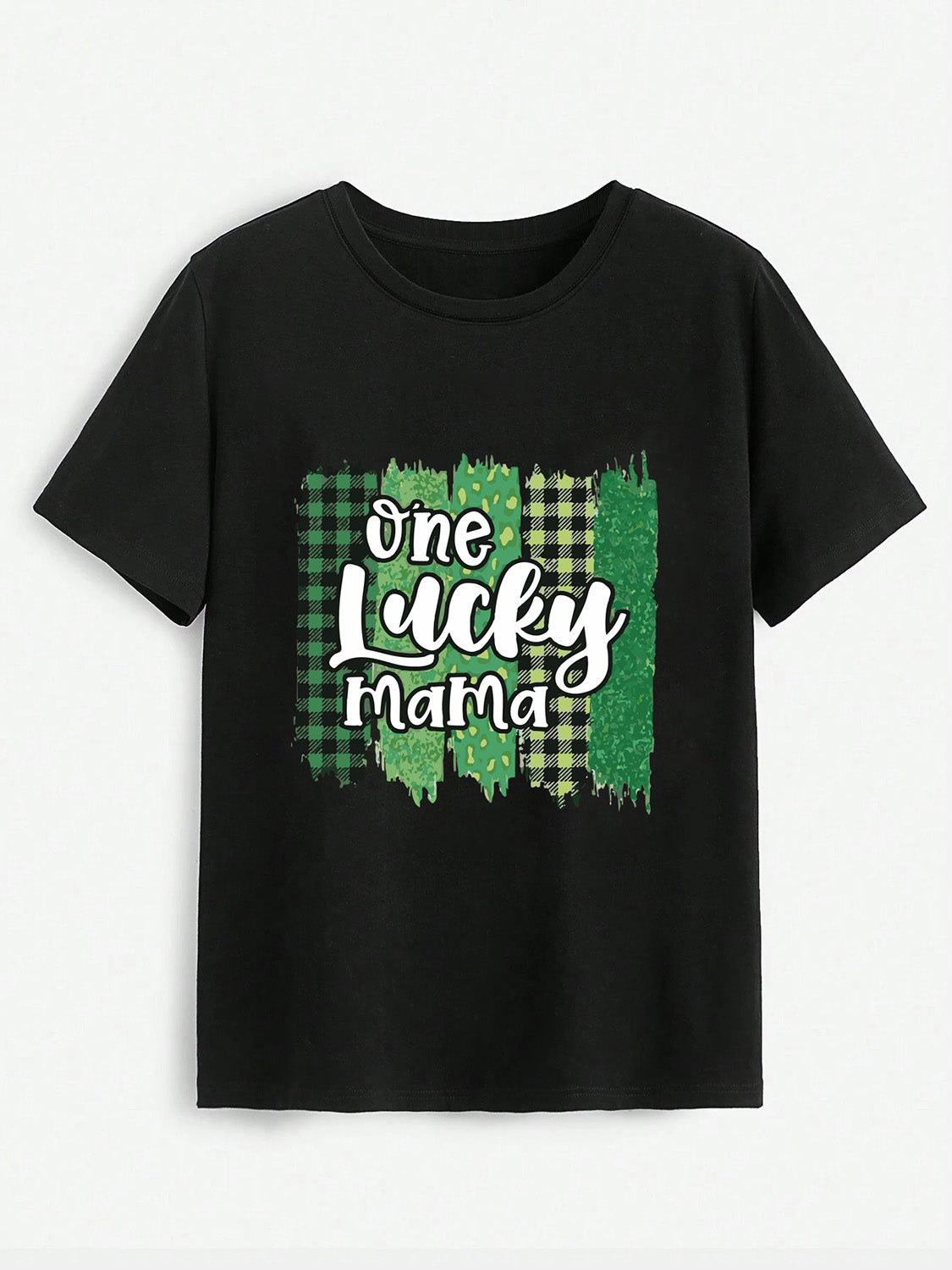 ONE LUCKY MAMA Round Neck T-Shirt-Angel Casuals