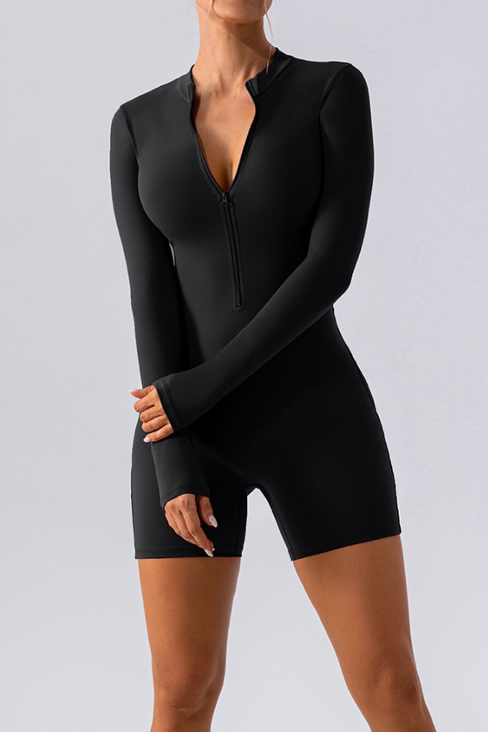 Half Zip Long Sleeve Active Romper-Angel Casuals