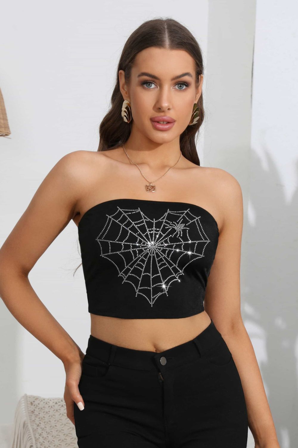 Heart Spider Web Graphic Tube Top-Angel Casuals