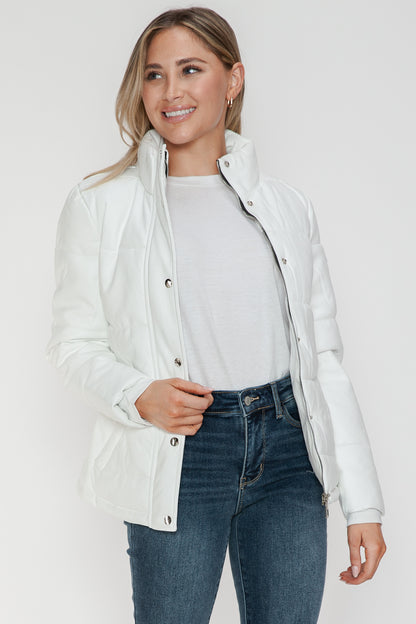 YMI Pocketed Zip Up Turtleneck Puffer Jacket-Angel Casuals
