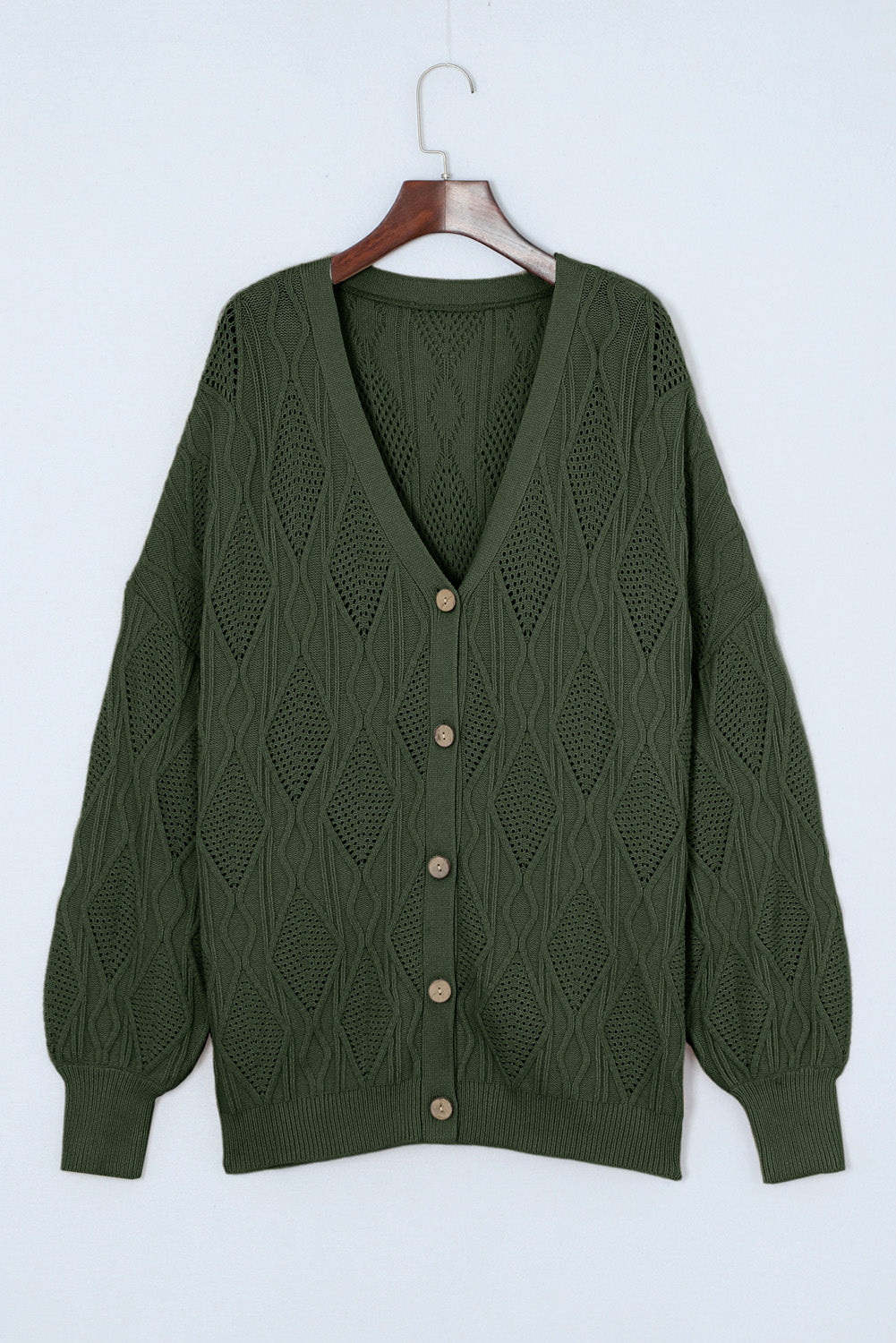 Plus Size Cable-Knit Button Up Sweater-Angel Casuals