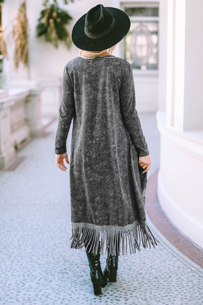 Fringe Detail Long Sleeve Cardigan-Angel Casuals