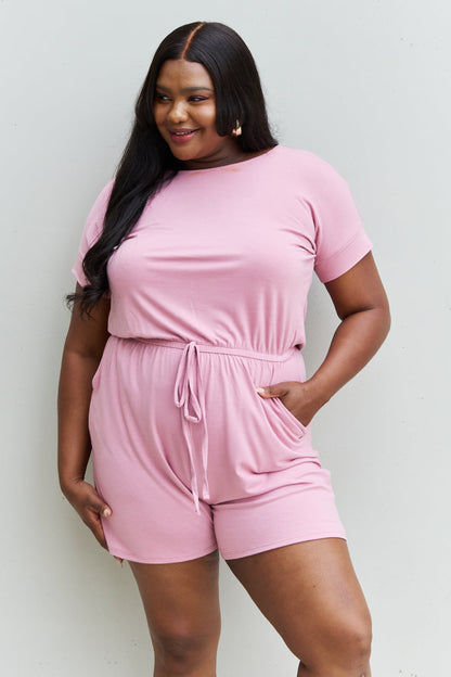 Zenana Chilled Out Full Size Short Sleeve Romper in Light Carnation Pink-Angel Casuals