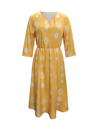 Geometric Notched Neck Dress-Angel Casuals