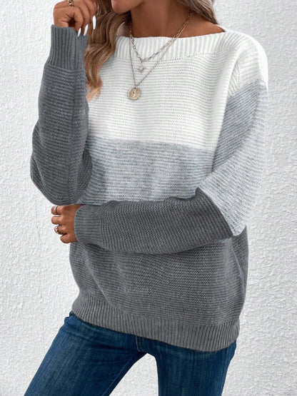 Color Block Boat Neck Sweater-Angel Casuals