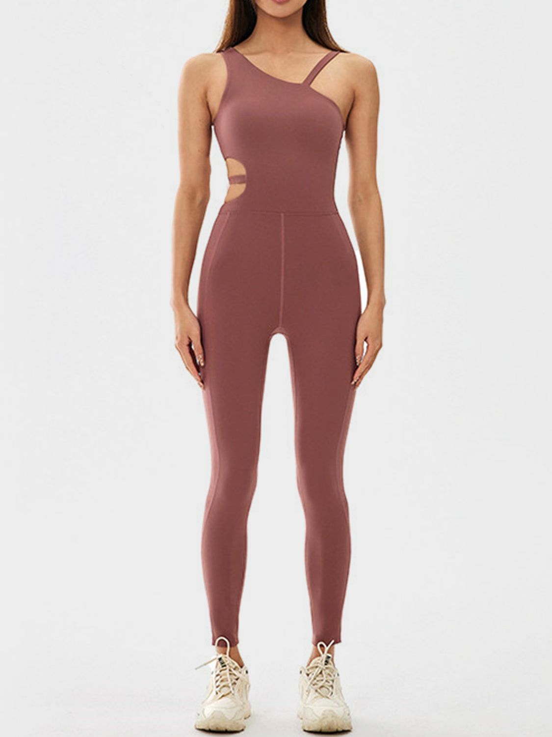 Cutout Asymmetrical Neck Active Jumpsuit-Angel Casuals