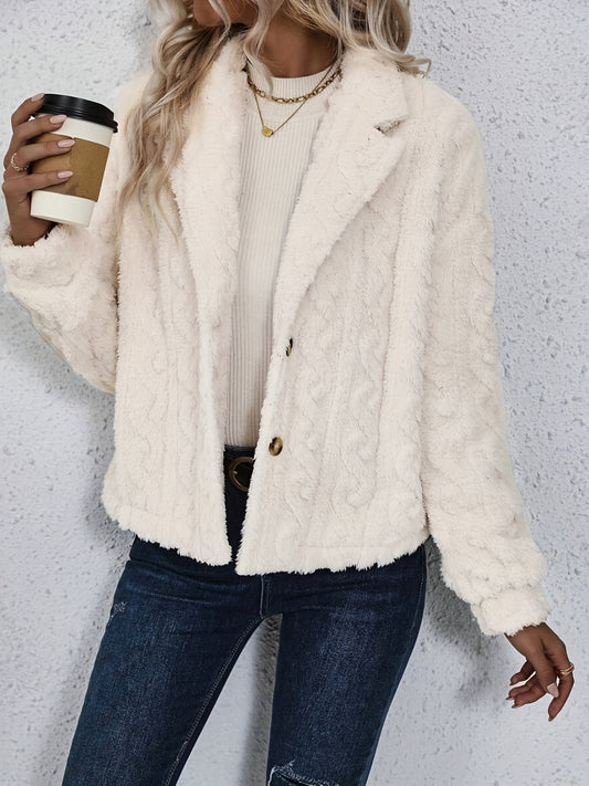 Fuzzy Button Up Collared Neck Jacket-Angel Casuals