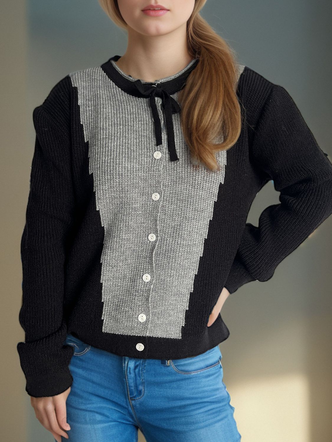 Contrast Button Down Long Sleeve Cardigan-Angel Casuals
