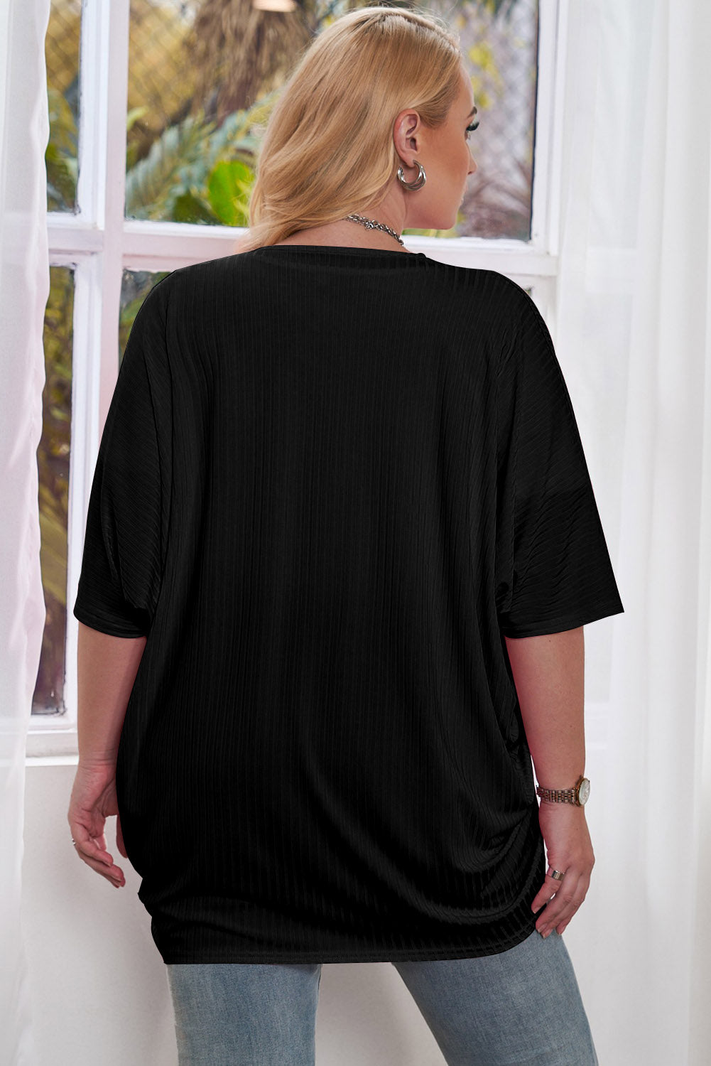 Plus Size Ribbed Cocoon Cover Up-Angel Casuals