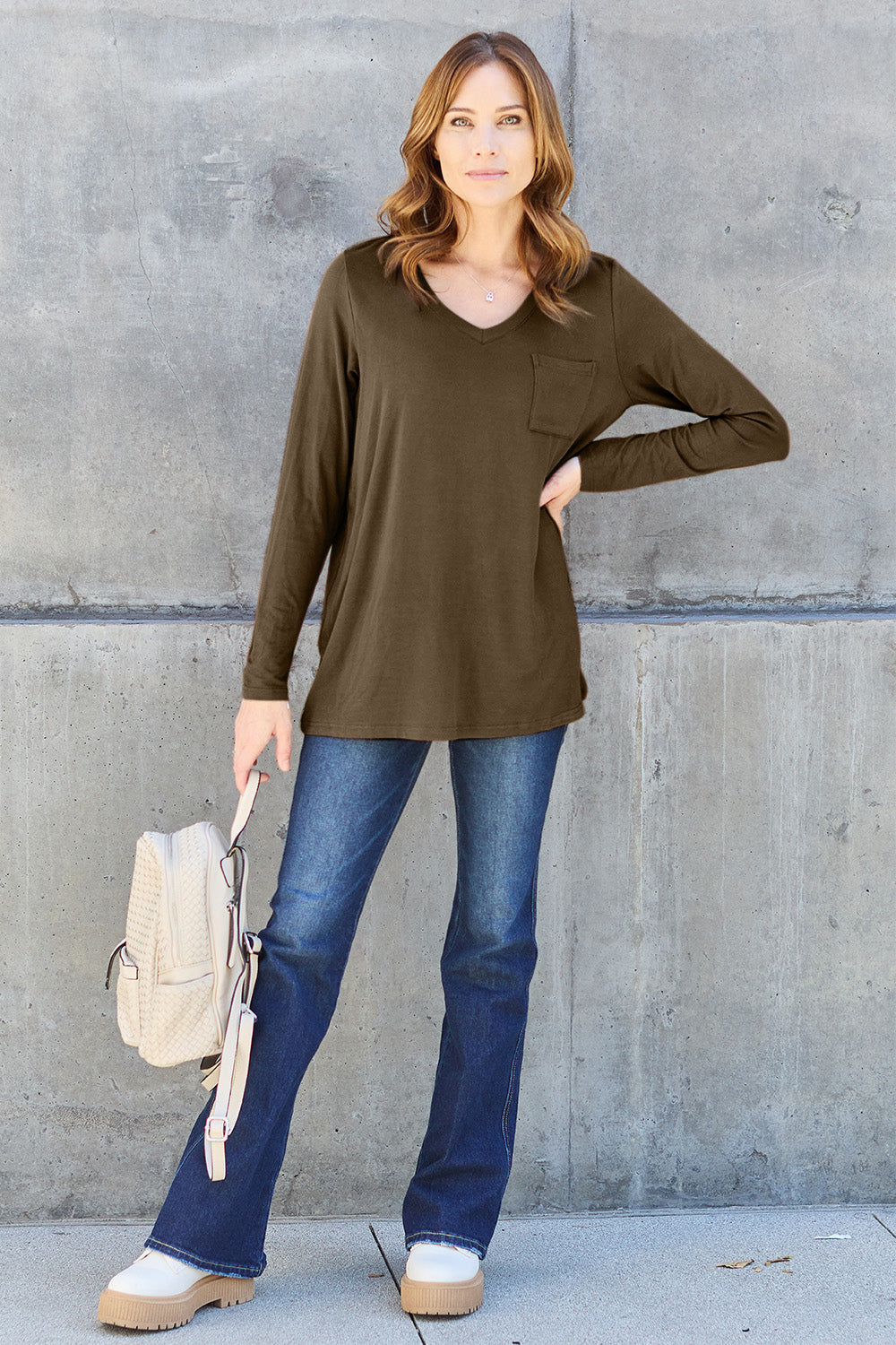 Basic Bae Full Size V-Neck Long Sleeve Top-Angel Casuals