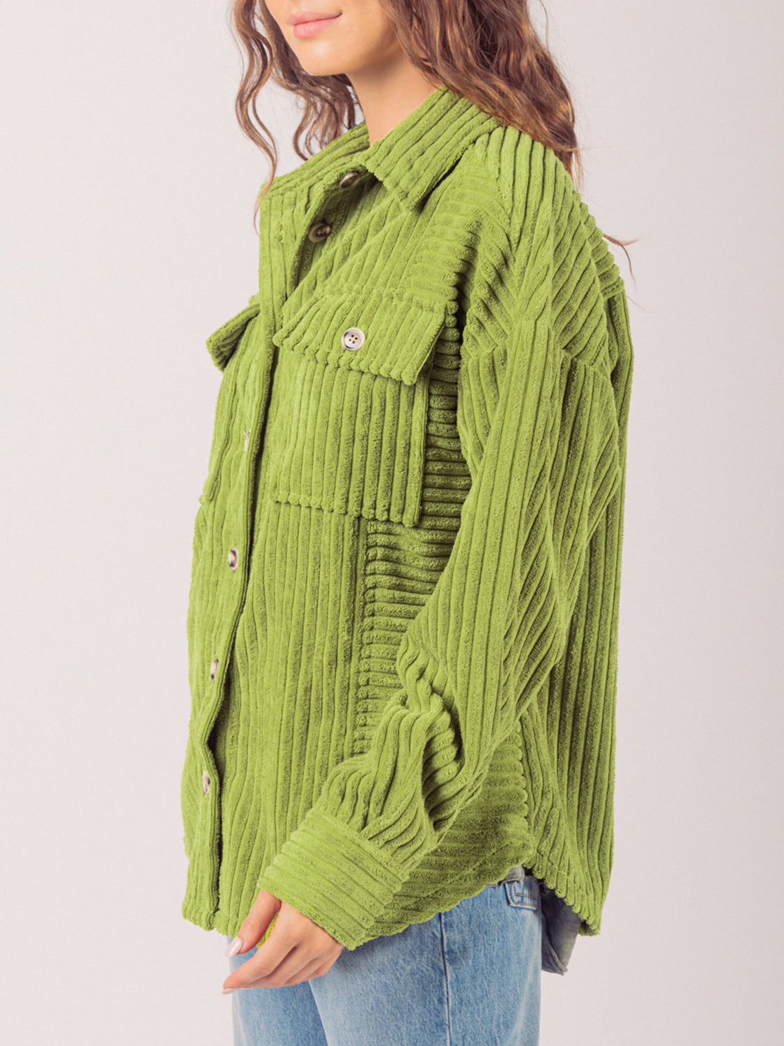Button Up Long Sleeve Corduroy Jacket-Angel Casuals