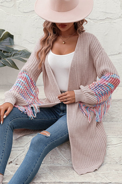 Fringe Sleeve Dropped Shoulder Cardigan-Angel Casuals