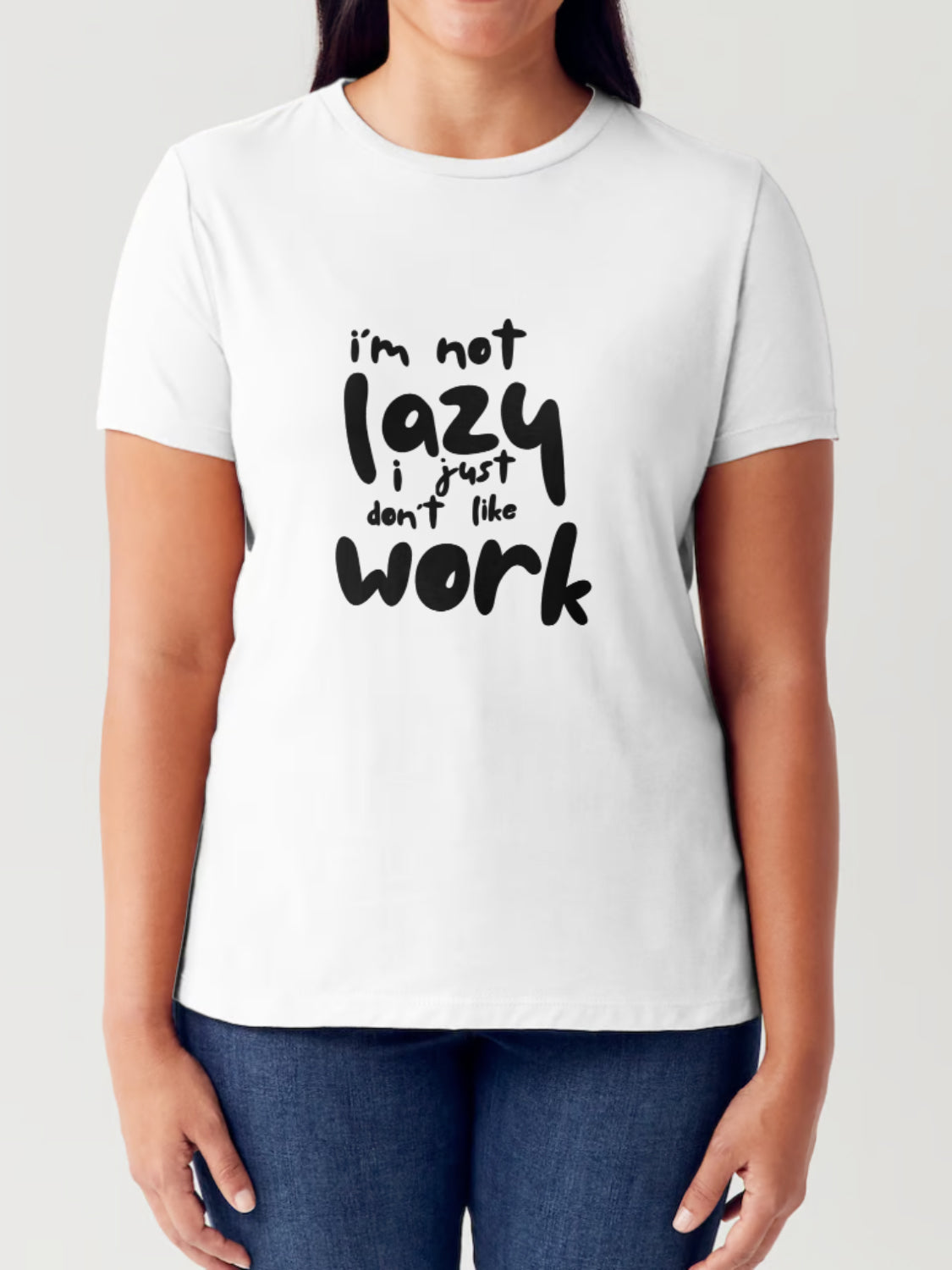 Simply Love Full Size I'M NOT LAZY I JUST DON'T LIKE WORK Letter Graphic Short Sleeve Tubular T-Shirt-Angel Casuals