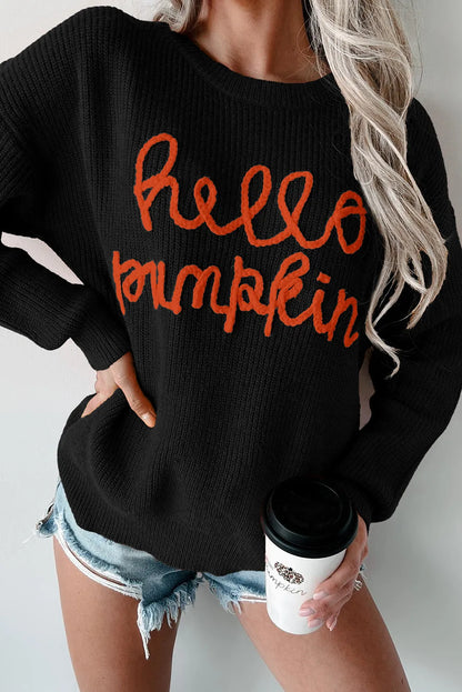 Contrast Letter Round Neck Long Sleeve Sweater-Angel Casuals