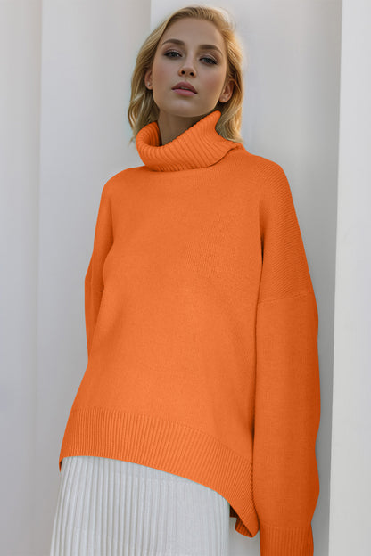 Basic Bae Turtleneck Dropped Shoulder Long Sleeve Sweater-Angel Casuals