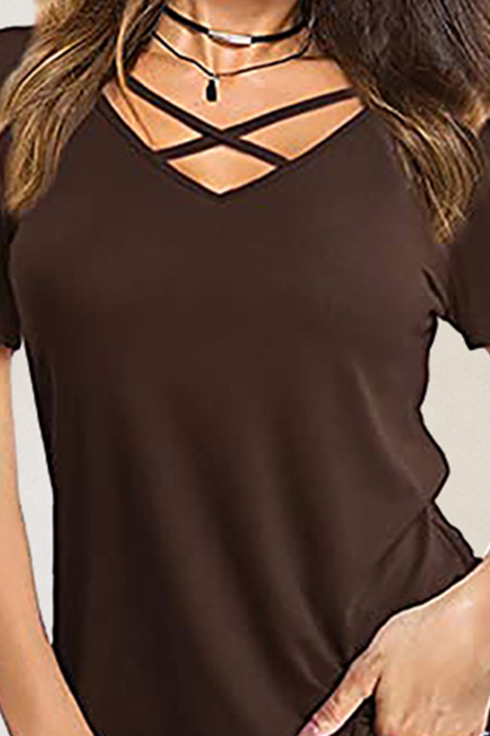 Crisscross Short Sleeve T-Shirt-Angel Casuals