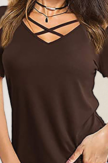 Crisscross Short Sleeve T-Shirt-Angel Casuals