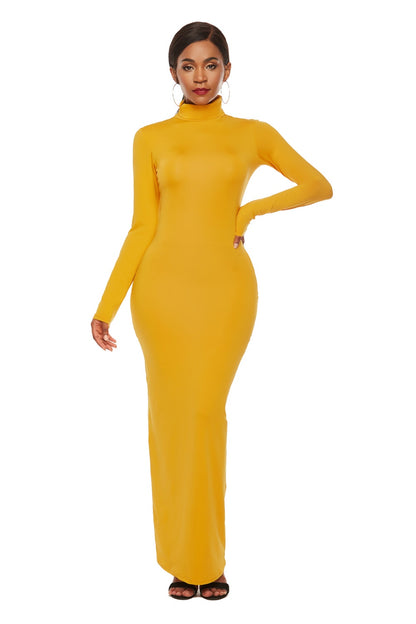 Mock Neck Long Sleeve Maxi Slim Dress-Angel Casuals