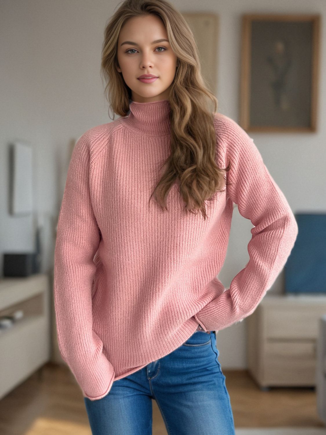 Turtleneck Long Sleeve Sweater-Angel Casuals