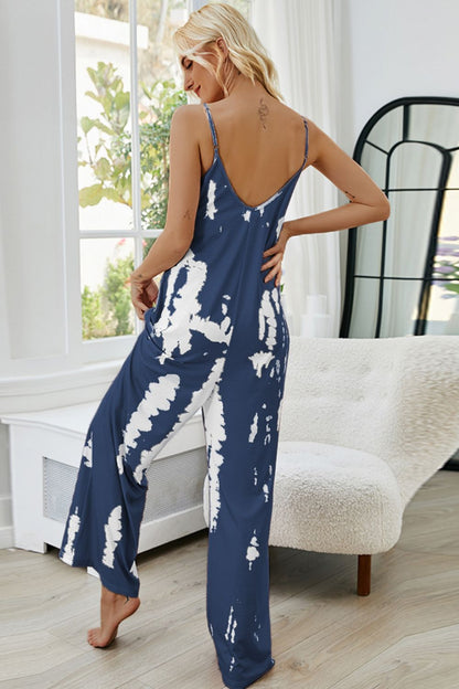 Tie-Dye Spaghetti Strap Jumpsuit with Pockets-Angel Casuals