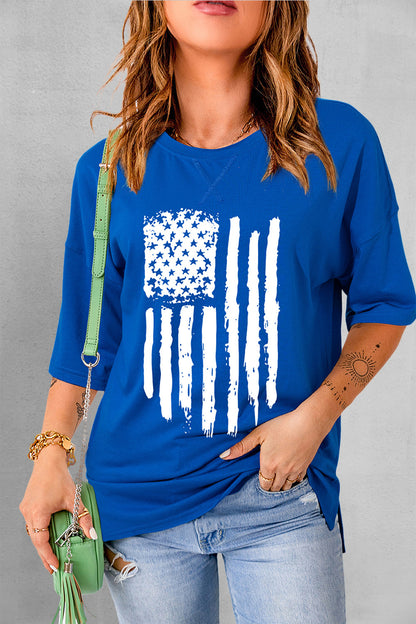 US Flag Round Neck Short Sleeve T-Shirt-Angel Casuals