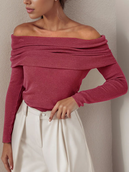 Off-Shoulder Long Sleeve Sweater-Angel Casuals