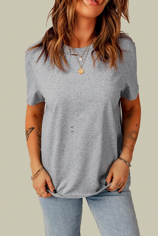 Distressed Round Neck Tee-Angel Casuals