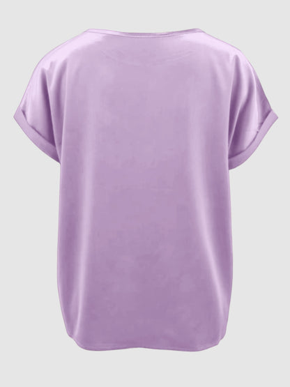 Round Neck Short Sleeve T-Shirt-Angel Casuals