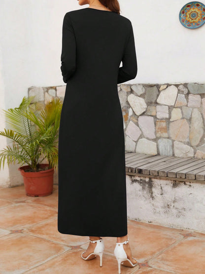 Twisted Round Neck Long Sleeve Dress-Angel Casuals