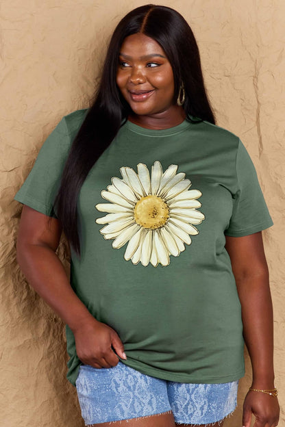 Simply Love Full Size FLOWER Graphic Cotton Tee-Angel Casuals