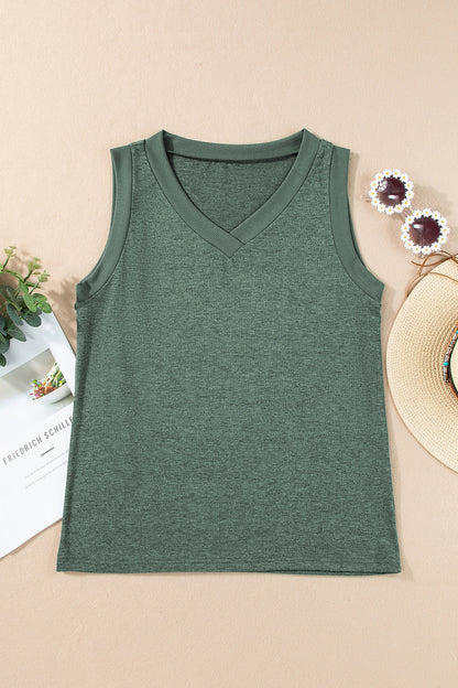 V-Neck Wide Strap Tank-Angel Casuals