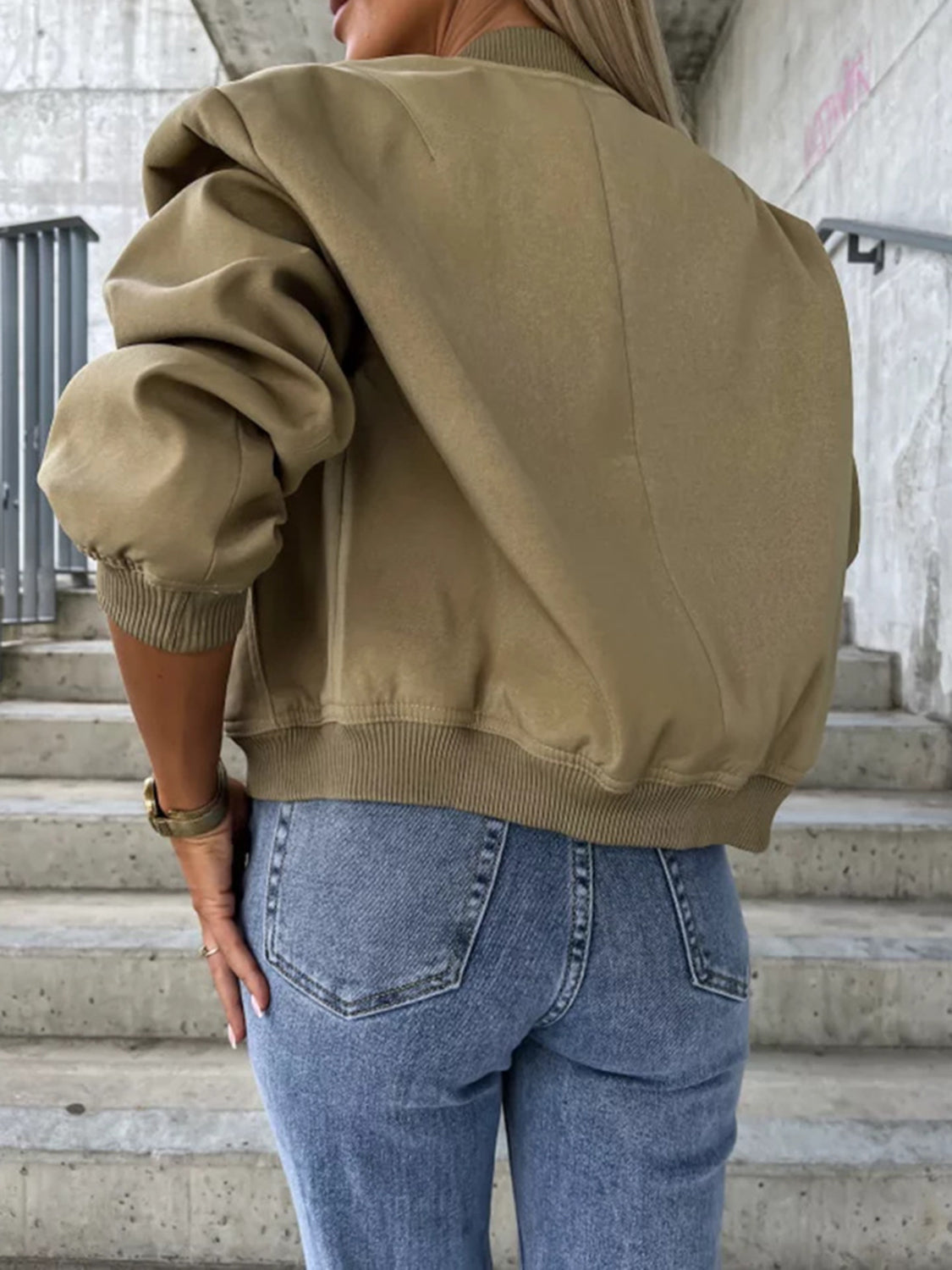Baseball Collar Dropped Shoulder Jacket-Angel Casuals