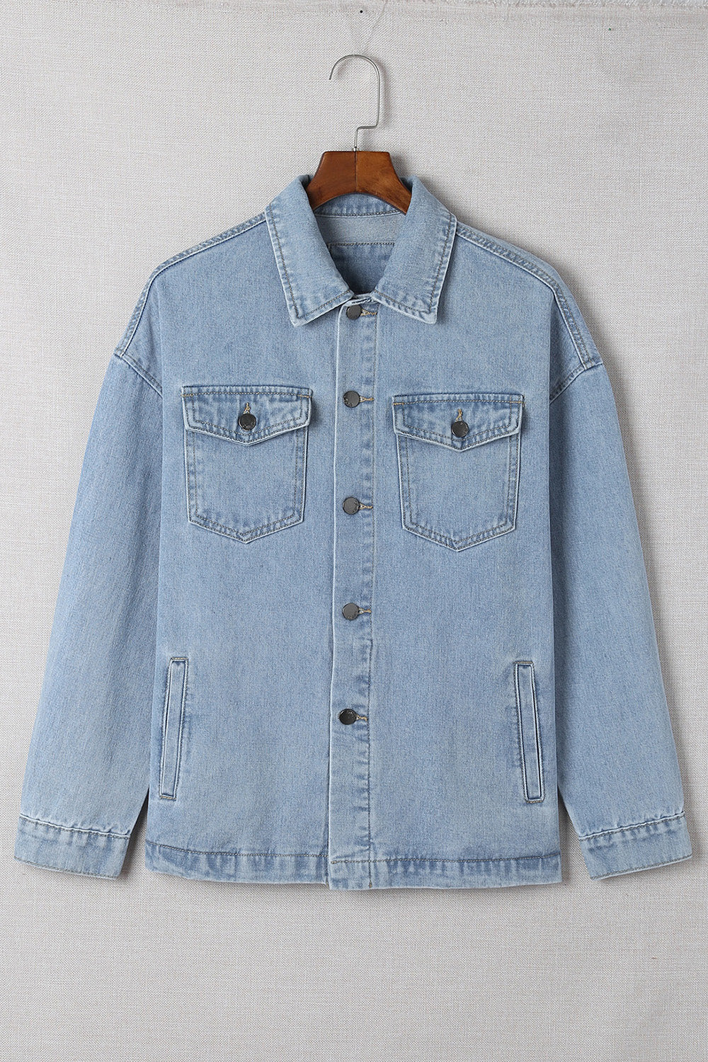 Button Down Collared Denim Jacket-Angel Casuals