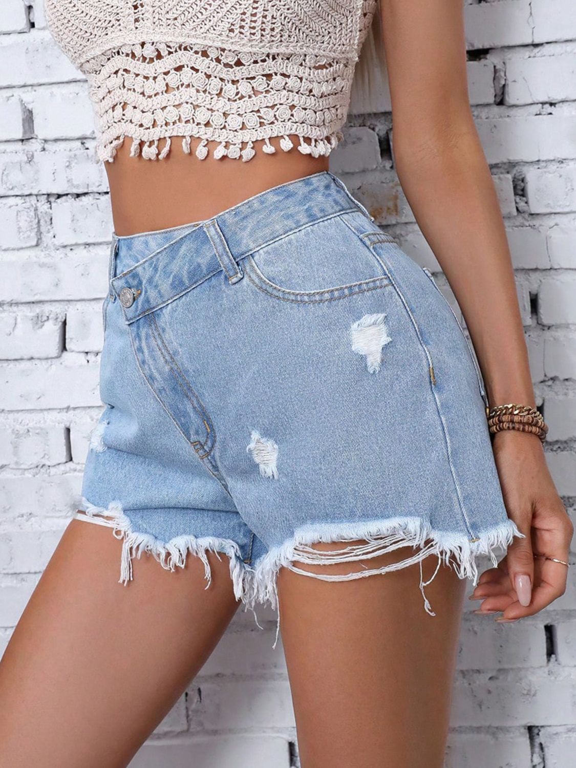 Distressed Raw Hem Denim Shorts-Angel Casuals