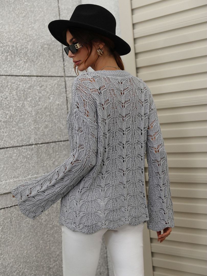 Openwork Dropped Shoulder Knit Top-Angel Casuals