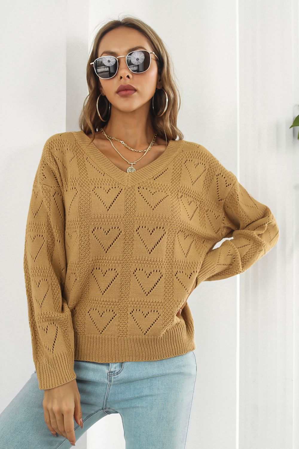 V-Neck Drop Shoulder Sweater-Angel Casuals