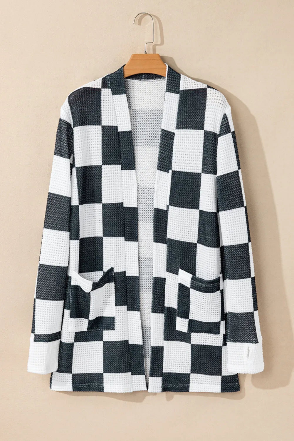 Checkered Open Front Long Sleeve Cover Up-Angel Casuals