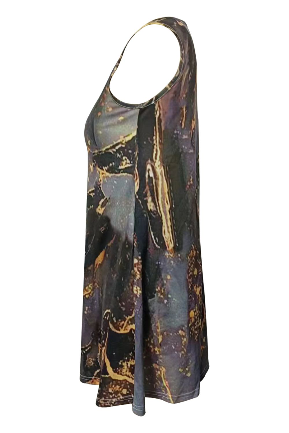 Abstract Print Round Neck Sleeveless Dress with Pockets-Angel Casuals