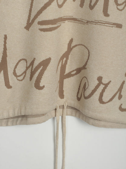 Drawstring Hem Letter Pattern Round Neck Dropped Shoulder Sweater-Angel Casuals
